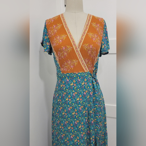 ZESICA Women's Floral Print Bohemian Waist Tie Wrap Long Flowy Dress Size S - Picture 4 of 10